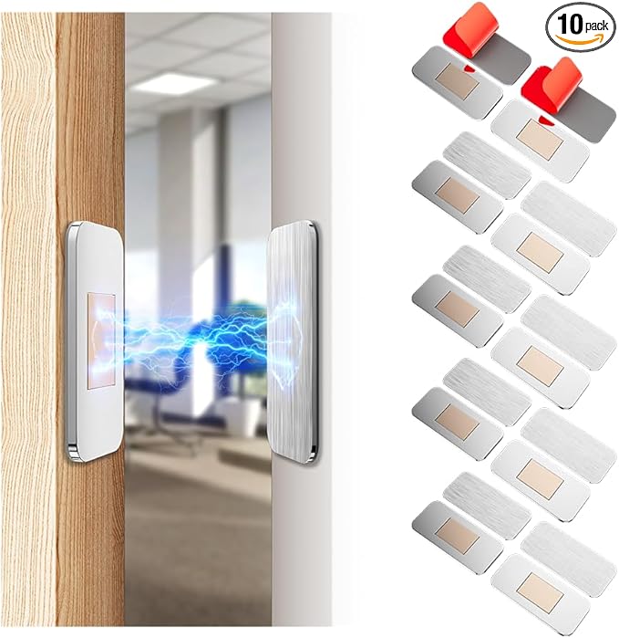 10 Pack Magnetic Cabinet Door Catch, Ultra Thin Cabinet Door Magnets, Adhesive Drawer Magnets to Stay Closed, Stainless Steel Cabinet Latch Easy to Install with Double Sided Tape, Thickness 0.08in