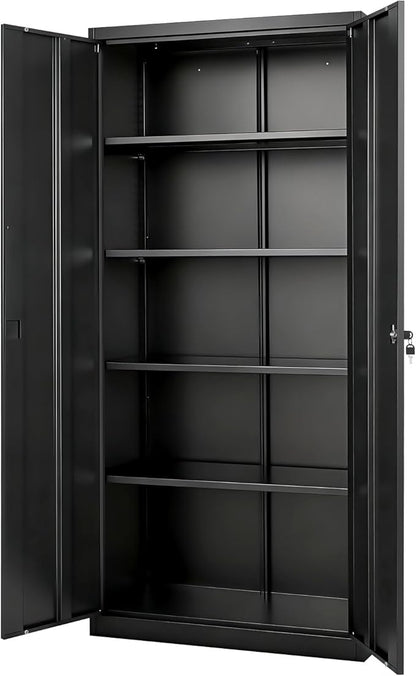 VEVOR Metal Storage Cabinet, Steel Garage Cabinet with Lockable Magnetic Doors and Adjustable Shelves, 2 Keys, 5-Tiers Tall Tool Cabinet Locker for Home, Office, Pantry, Warehouse, Laundry, Black
