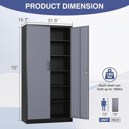 72" Metal Locker Storage Cabinet,72" Tall Locking Cabinet with Doors and Adjustbale Shelves,File Cabinets for Basement,Garage,Home Office