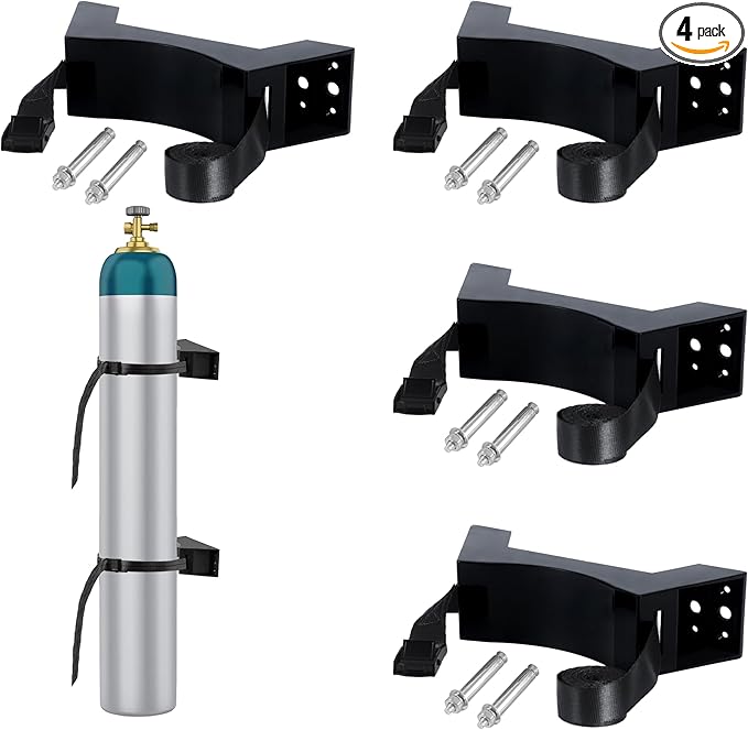 4PCS Propane Tank Holder, Propane Tank Mount, Excellent Quality ABS Gas Cylinder Holder with Screws and Safety Chain Supported 4"-12", Suitable for All Kinds of Gas cylinders (Black)