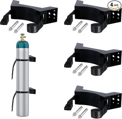 4PCS Propane Tank Holder, Propane Tank Mount, Excellent Quality ABS Gas Cylinder Holder with Screws and Safety Chain Supported 4"-12", Suitable for All Kinds of Gas cylinders (Black)