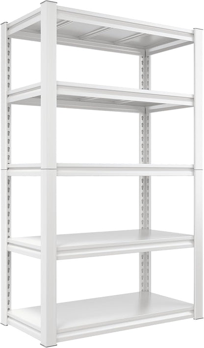 Raybee Garage Shelving, 2000LBS Storage Shelves, White Metal Shelves, 5 Tier Adjustable Heavy Duty Shelving for Pantry Kitchen Closet Basement Warehouse 16.5" D x 32" W x 63" H