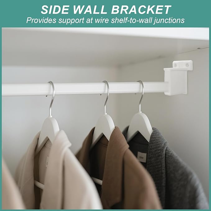 4 Pack Wire Shelf End Bracket - Heavy Duty Closet Shelf Brackets, White Plastic Closet Rod & Wall Shelf Supports with Screws, Suitable for Mesh Shelving