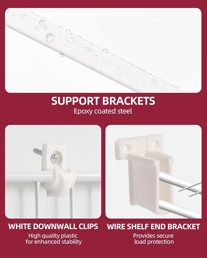 12inch Wire Shelf Brackets for Standard Shelves- 25kg Max Load Rust-Proof Metal Kit w/4 Support Brackets, 4 End & 10 Clips,for Pantry, Closet, Laundry, Utility Storage(42 Count, Excluding Rack)