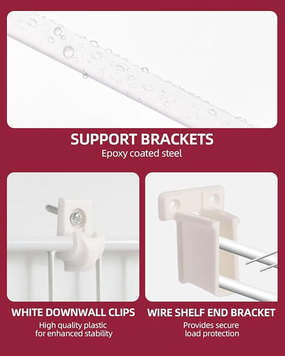 12inch Wire Shelf Brackets for Standard Shelves- 25kg Max Load Rust-Proof Metal Kit w/4 Support Brackets, 4 End & 10 Clips,for Pantry, Closet, Laundry, Utility Storage(42 Count, Excluding Rack)