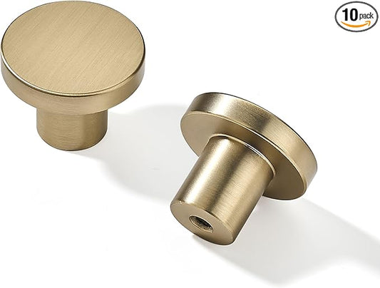 khtumeware 10 Pack Champagne Bronze Cabinet Knobs - 1-1/5 Inch Satin Brass Round Drawer Pulls for Kitchen Cabinet Hardware Dressers Knobs and Closets