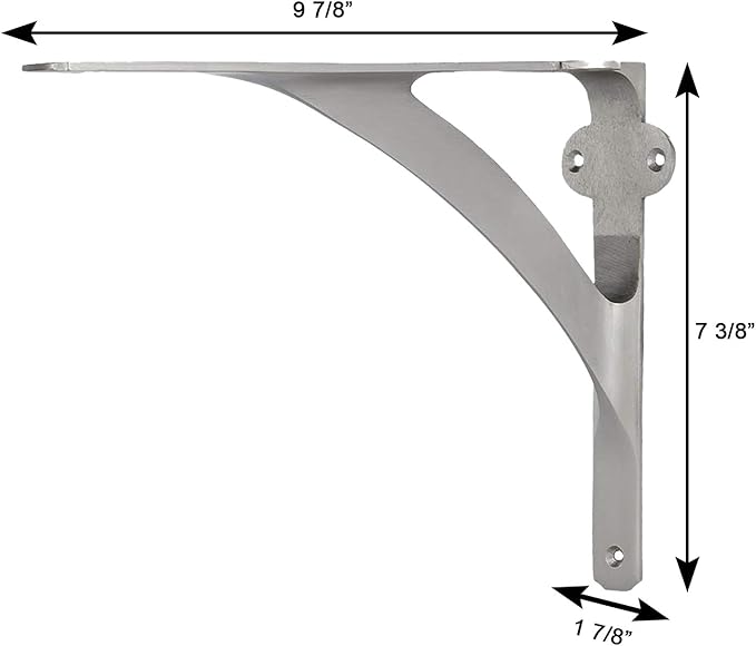 Set of 2 Shelf Brackets for 8", 10", 12" Shelves - Brushed Nickel Finish - 9.88" X 7.38" Heavy Duty Brass L Brackets for Wall Shelves Hardware Included