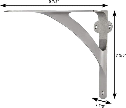Set of 2 Shelf Brackets for 8", 10", 12" Shelves - Brushed Nickel Finish - 9.88" X 7.38" Heavy Duty Brass L Brackets for Wall Shelves Hardware Included