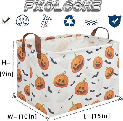 Rectangular Halloween Basket,Halloween ghost storage basket Collapsible toy storage box Waterproof canvas storage basket,Halloween Candy Basket,Halloween Decor,Gothic decor(Pumpkin)