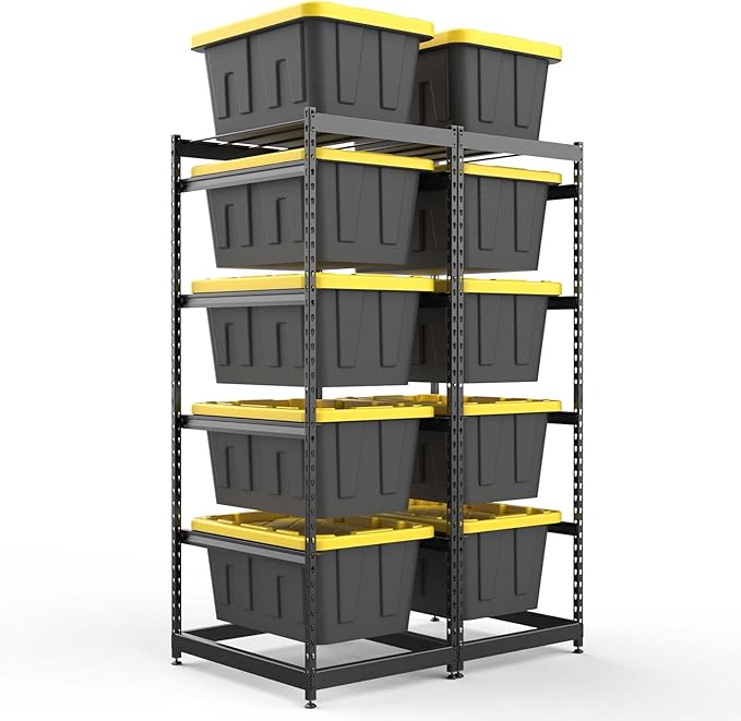 27 Gallon Tote Storage Rack, Heavy-Duty Storage Bin Rack Organizer, 5-Tier Standing Storage Bin Shelves, 250 lb Capacity, Maximize Space for Garage, Warehouse, Utility