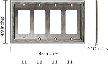 Henne Bery Sunken Pearls Heavy Duty Decorative Wall Plate Switch Plate Outlet Cover (Quad Decorator, Heirloom Silver)