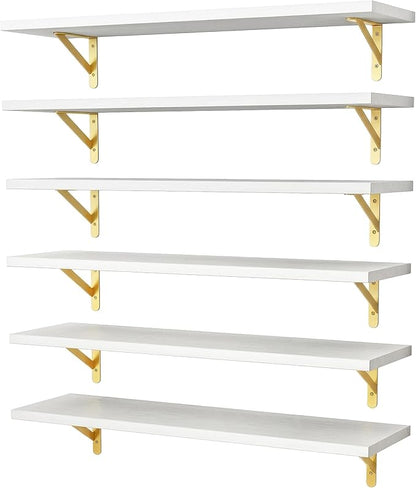 YGEOMER 23.6 Inch Floating Shelves for Wall, Farmhouse Wall Shelves for Bedroom, Bathroom Storage, Living Room and Kitchen Decor (Set of 6 White)
