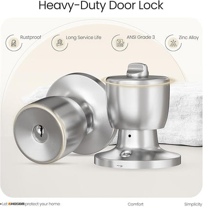 HOSOM 6 Pack Door Knobs with Lock and Key, Keyed Entry Door Knob, Exterior and Interior Door Lock for Front Door Commercial and Residential Area, Stainless Steel Door Handle