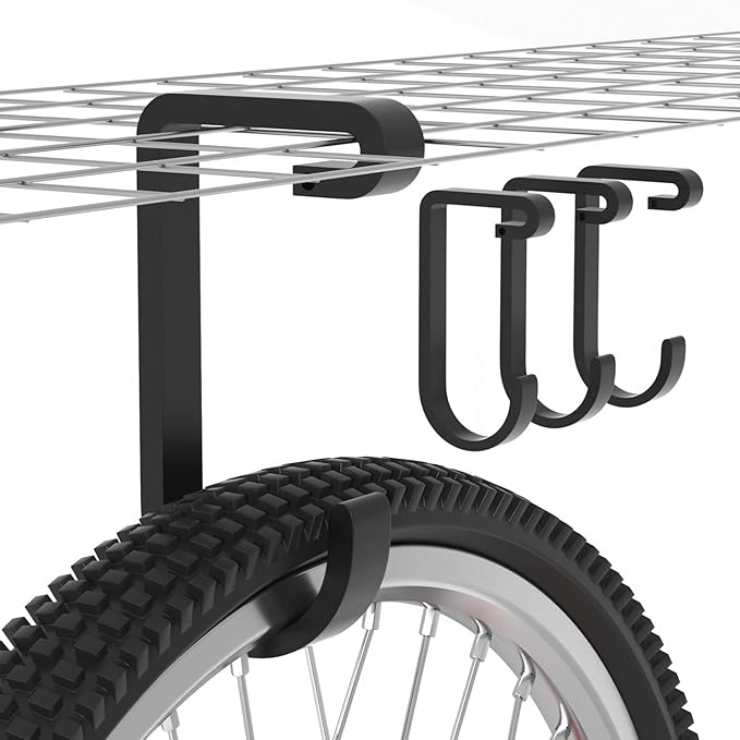 Thickened Bike Hooks for Garage Ceiling Rack: Heavy Duty Overhead Storage Rack Hook for Bicycle, Hold 50 lb, Safe Rack Bike Hanger, Metal, 4 Pack