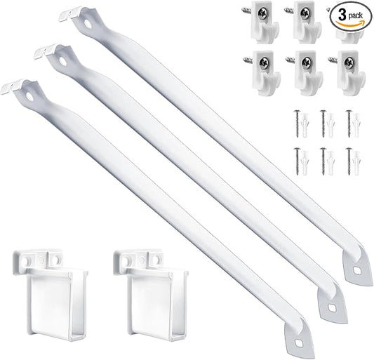 12 Inch Wire Shelf Brackets Set - Heavy Duty Steel Shelf Support Kit (3 Brackets + 6 Clips + 2 Ends) for Closet, Wall Mounted Storage Rack