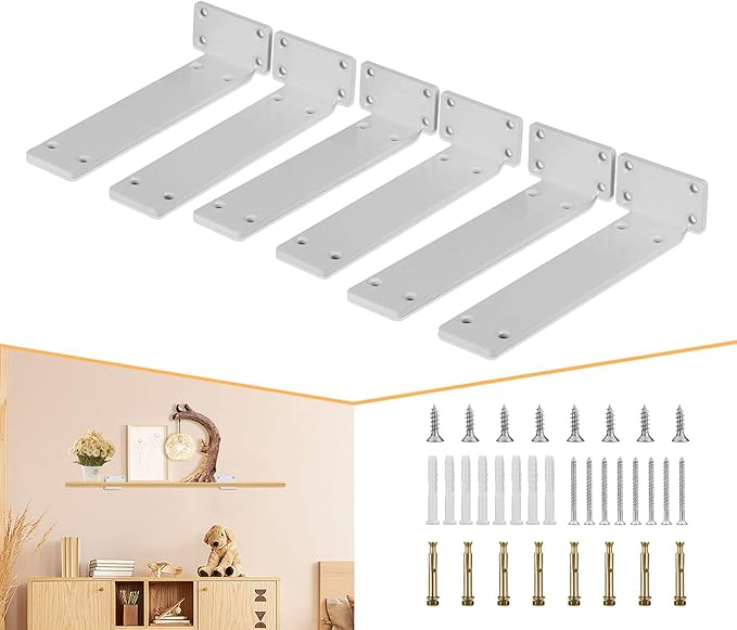 CLT Shelf Bracket( White) , 8” Quarter Inch (1/4") Thick- Max Load: 220 lb Rustic Industrial Modern Farmhouse Heavy Duty Bracket for DIY Table Bench, Pack of 6