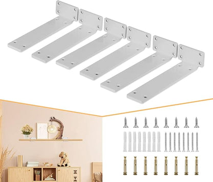 CLT Shelf Bracket( White) , 8” Quarter Inch (1/4") Thick- Max Load: 220 lb Rustic Industrial Modern Farmhouse Heavy Duty Bracket for DIY Table Bench, Pack of 6