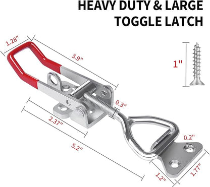 Heavy Duty Toggle Latch Clamp 4003, Large Adjustable Toggle Clamp Latch With Lock Hole, 1320Lbs Holding Capacity Pull Latch for Smoker Lid Jig, Tool Box Case - 4Pack (with 20PCS Screws)