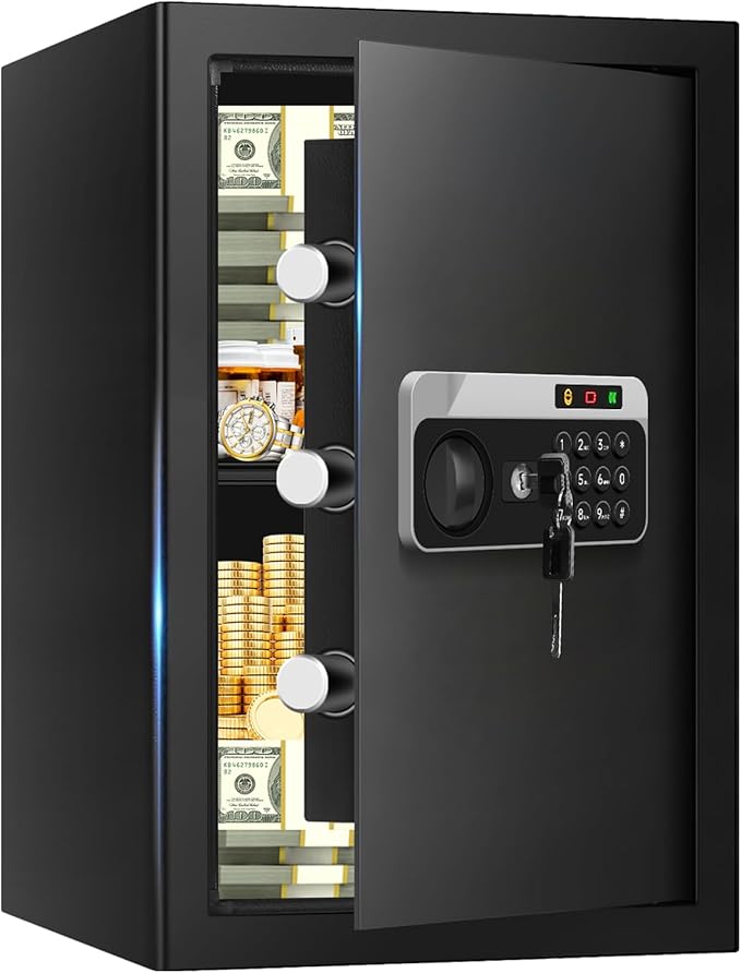 3.3 Cuft Large Fireproof Safe for Home, Security Safe Box Fireproof Waterproof with Digital Keypad, Removable Shelves and Alarm System, Anti-theft Personal Safes for Home Use Fire and Water Proof