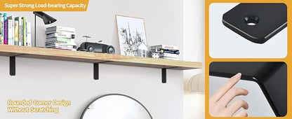 6 Pack - L 14" x H 8" x W1.5, 5mm Thick Black L Shelf Bracket, Iron Shelf Brackets, Metal Shelf Brackets, Floating Shelf, Shelf Supports with Screws