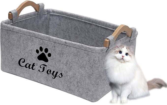 CozyCove Felt pet Toy Box Collapsible Pet Supplies Storage Basket cat toy box storage basket chest organizer，Fabric Storage Bin for Organizing Pet Toys, Blankets, Leashes, and Food grey pet Toy Box