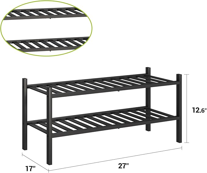 BMOSU 2-Tier Bamboo Shoe Rack Premium Stackable Shoe Shelf Storage Organizer for Hallway Closet Living Room Entryway Organizer (Black Bamboo)