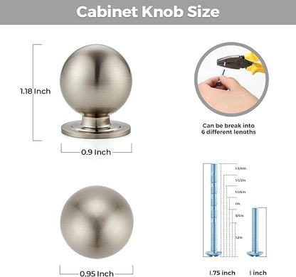4 Pack Brushed Nickel Cabinet Knobs, Round Dresser Knobs, Ball Kitchen Cabinet Hardware, 0.95" Diameter