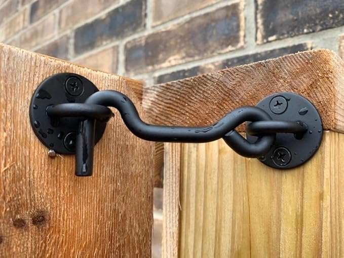 4” Privacy Hook and Eye Gate Door Latch Easy Lock for Sliding Barn Doors, Black