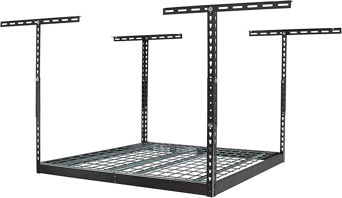 SafeRacks 4x4 Overhead Garage Storage Rack - Heavy Duty Storage Racks, Easy Garage Shelving, Ceiling Mounted Storage Shelves, Grey, 250 lb Capacity, 24"-45" Adjustable Height