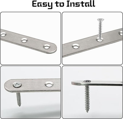 Luomorgo 4 Pcs L Shaped Brackets for Shelves, Heavy Duty Stainless Steel, Decorative Corner Brace Joint Right Angle Wall Hanging Bracket with Screws, 5 x 3 Inch, Silver