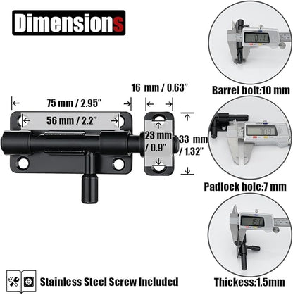JQK Door Security Slide Latch Lock Barrel Bolt, 304 Stainless Steel Sliding Gate Latches Thickened 1.4mm with Padlock Hole, Black, 4 Pack HBB120-BK-P4