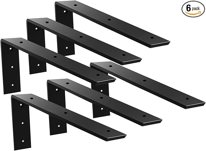 WINKER Countertop Support Bracket 6 Pack Heavy Duty 3/8" Thick Hidden L Shelf Bracket 18" x 8" x 2.5" Metal Corbels for Quartz/Granite/Wood/Concrete/Laminate Countertops, Black