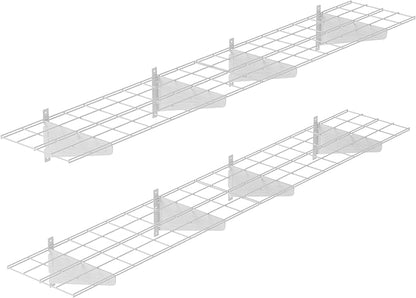 2-Pack 1x6ft Garage Wall Shelving, 12"x72" Shelf Storage Rack Floating Shelves Wall Mounted, Heavy Duty Storage Shelves, 800lbs Load Capacity, with 16 Hooks for Garage Organization, White
