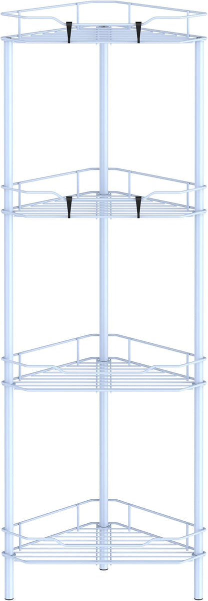 4 Tier Floor Standing Corner Shower Caddy Organizer Shelf with Hooks, Bathroom Shelves Stand Rack, Blue