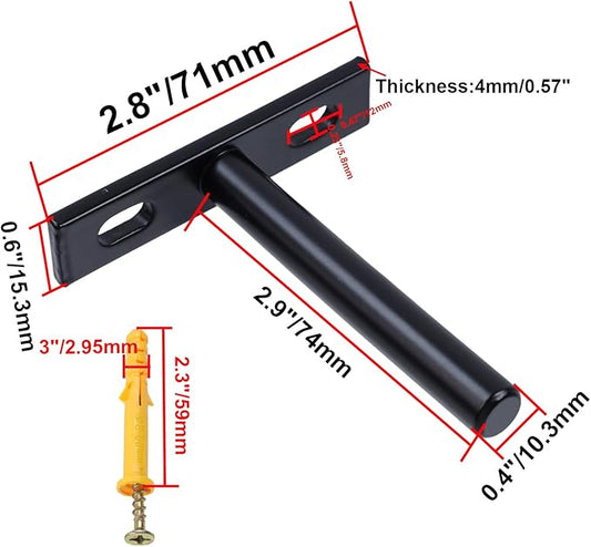 Floating Shelf Brackets 3-inch Heavy Duty Hidden Brackets Black Invisible Shelf Support for Floating Wood Shelves - 4pcs