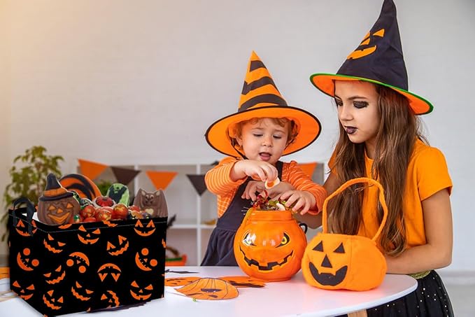Essme Rectangular Halloween Basket,Kids Baskets Empty with Handles for Kids Halloweens Room Decor,Boys and Girls,Candy Basket（Funny face）