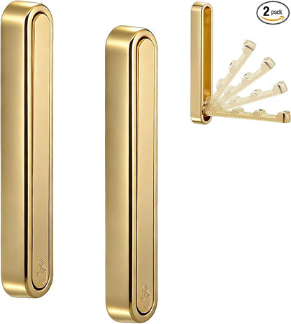 2 Pcs Extended Folding Coat Hooks Wall Mounted, 4.33 in Gold Foldable Wall Hooks Heavy Duty Valet RV Hooks Bathroom Towel Hooks Robe Hooks for Hanging Towels Clothes Coat Hat Bags