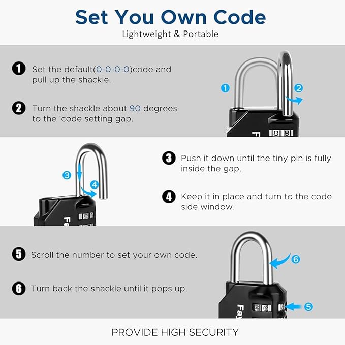 Combination Lock, 4 Digit Combination Padlock for School Gym Sports Locker, Fence, Toolbox, Case, Hasp Cabinet Storage (2 Pack, Dark Blue & Black)