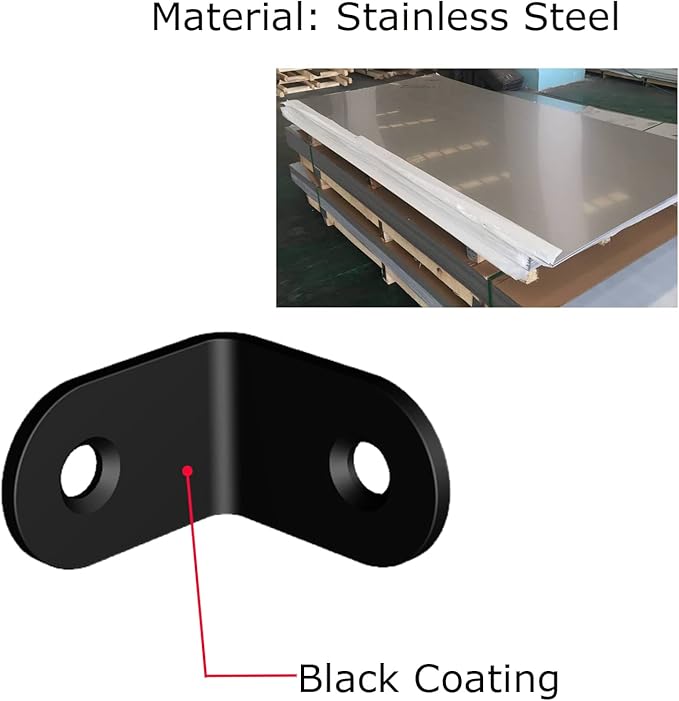 Corner Brace, L Bracket, Corner Brackets of Stainless Steel,Small Angle Support for Home Improvement, Metal Iron Braces for Wood Aufuga (50, Black, 0.8x0.8x0.6)