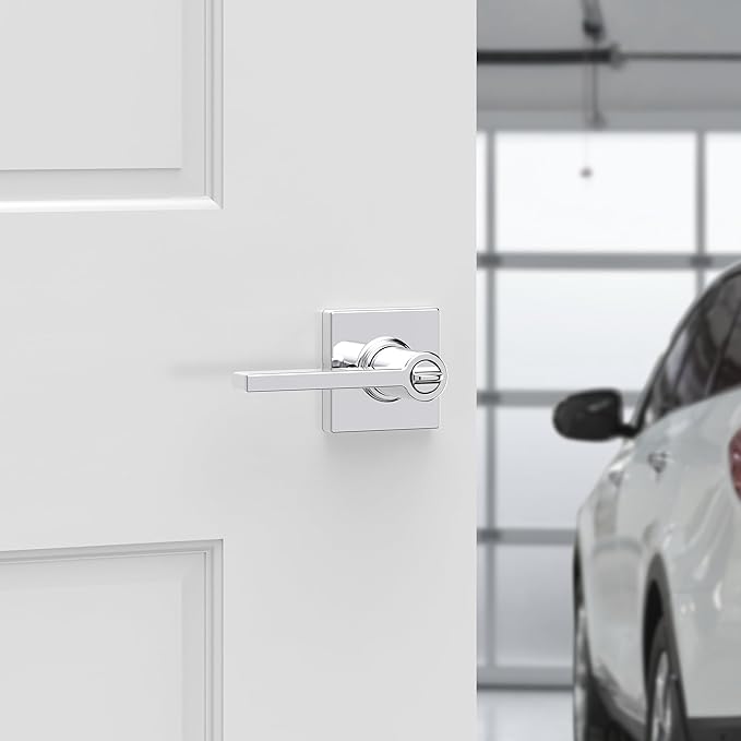 Kwikset Casey Entry Door Handle with Lock and Key, Secure Keyed Reversible Lever Exterior, for Front Entrance and Bedrooms, Polished Chrome, 4 Pack, Pick Resistant SmartKey Rekey Security