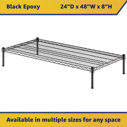 24" x 48" x 8" Black Epoxy Wire Storage Shelf, Dunnage Rack, Commercial 1 Tier Small Shelf