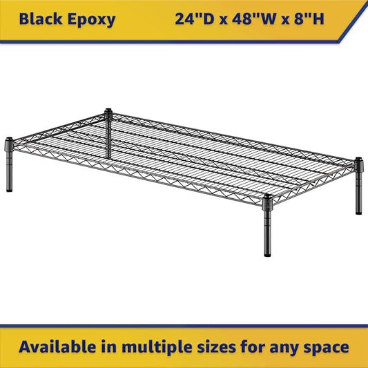 24" x 48" x 8" Black Epoxy Wire Storage Shelf, Dunnage Rack, Commercial 1 Tier Small Shelf