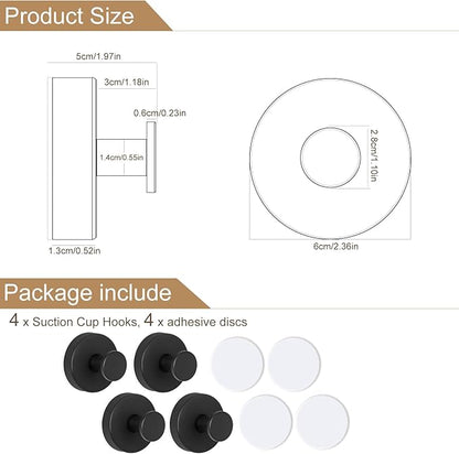 ZESLMG Black Suction Cup Hooks for Glass Window, Shower Hook for Inside Shower, Removable Towel Hooks for Bathroom Kitchen Wall Glass Door, Wreaths Loofah Suction Hook for Hanging, 4 Pack
