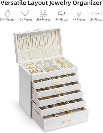 Vlando 6 Layer Large Jewelry Box - Jewelry Holder Organizer, Jewelry Box Organizer for Drawer Necklace Ring Bracelet and Watch, Birthday Gift for Loved Ones - Beige