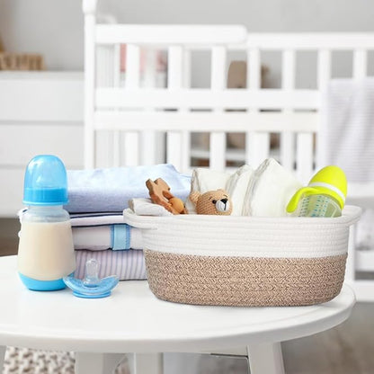 Woven Cotton Rope Gift Basket, Small Baskets for Gifts Empty, Cute Baby Nursery Basket, Pet Toy Storage Bin for Dog Cat, Decorative Wicker Home Organizer with Handles, 12"x 8"x 5", Brown