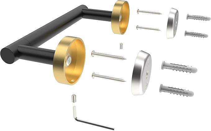 Black and Gold Toilet Paper Holder SUS304 Stainless Steel Double Post Pivoting Toilet Paper Roll Holder Wall Mounted Tissue Holder for Commercial Bathroom RV Matte Black & Brushed Brass Finish