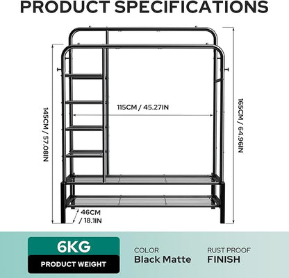Clothes Rack, Double Rods Clothing Rack with 2 Bottom Shelves & 4 Side Shelves, Metal Garment Rack for Hanging Clothes, Heavy Duty Clothes Rack for Bedroom, Laundry, Living Room, Black