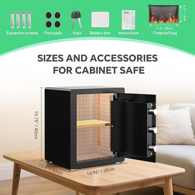 Security Safe with Digital Keypad & Alarm System - Electronic Lock Box for Jewelry Cash with Adjustable Shelves - Includes LED Light & Fireproof and Waterproof Bag(0.8/1.0/1.3/1.53/2.5Cuft)
