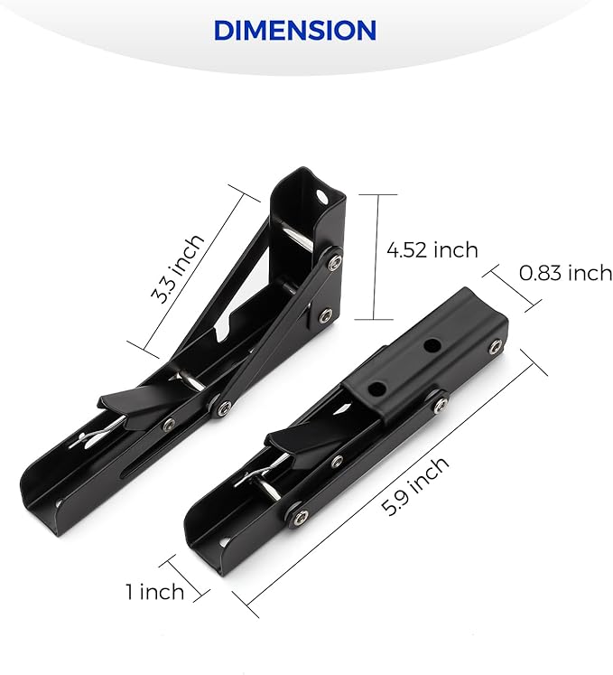 Ravinte 4 Pack 6 Inch Folding Shelf Brackets – Matte Black, Heavy Duty Collapsible Brackets for Tables and Benches – Space-Saving Design