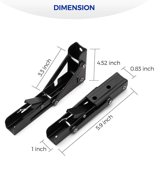 Ravinte 2 Pack 6 Inch Folding Shelf Brackets – Matte Black, Heavy Duty Collapsible Brackets for Tables and Benches – Space-Saving Design